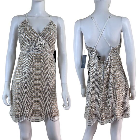 Lulus Dresses & Skirts - Lulus Lele Women Size L White Silver Sequin Mini NEW Dress Strappy Holiday Party